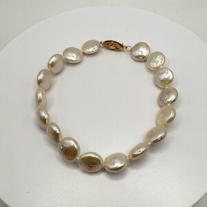 Keshi Pearl Bracelet 14K Gold Clasp Cream White Baroque Pearls